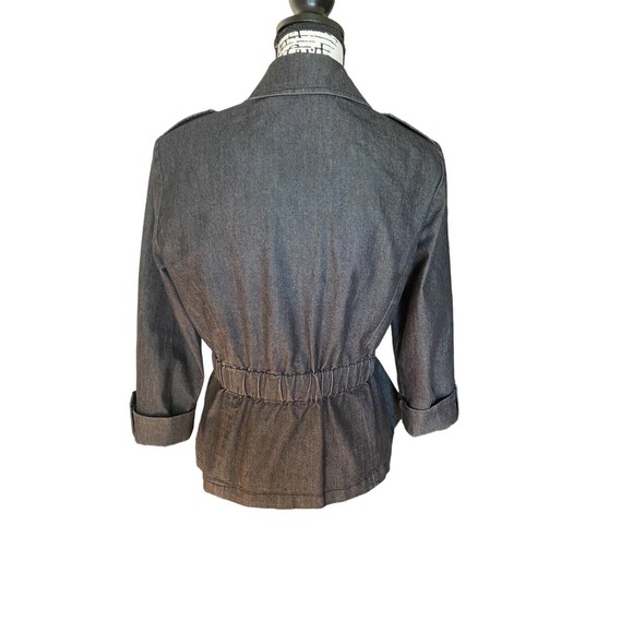 Women’s Larry Levine Size Medium Jacket Denim Cropped 3/4 Sleeves Blazer - Picture 3 of 11